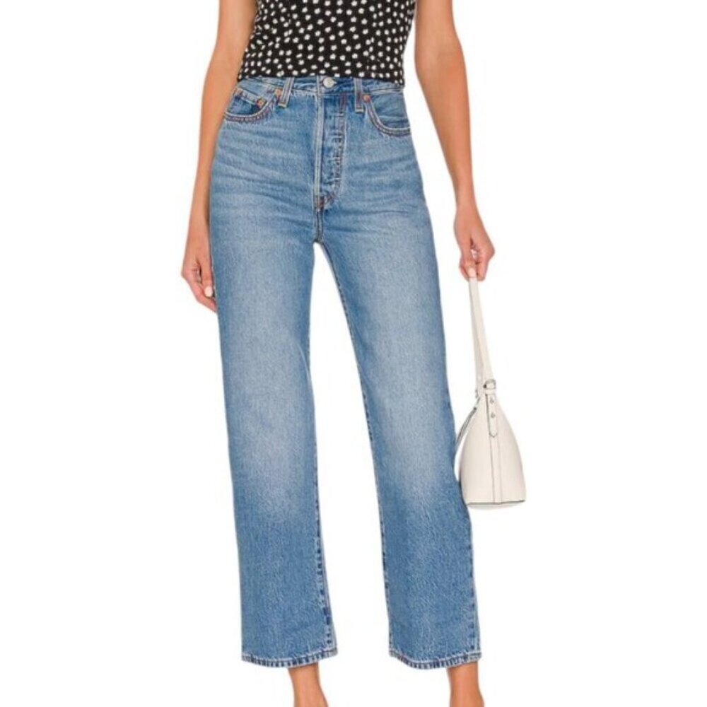 Levis Ribcage Straight Ankle Medium Wash Denim High Rise Casual Jeans Blue 24